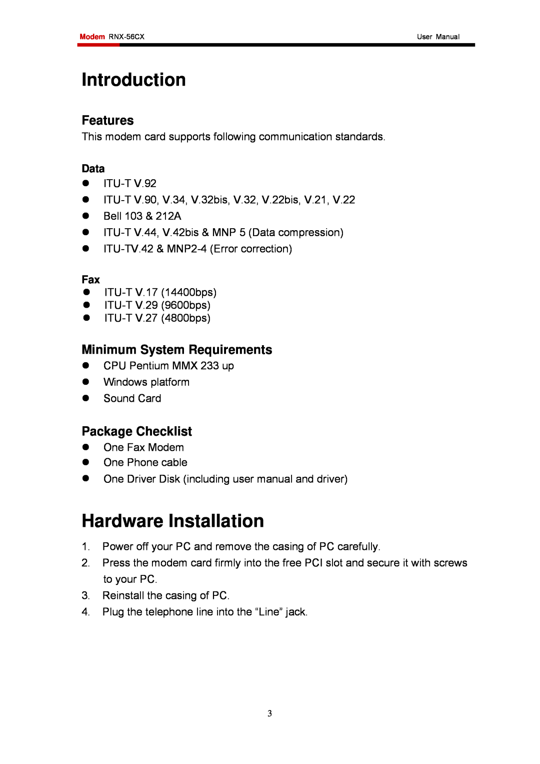 Rosewill RNX-56AG Introduction, Hardware Installation, Features, Minimum System Requirements, Package Checklist, Data 