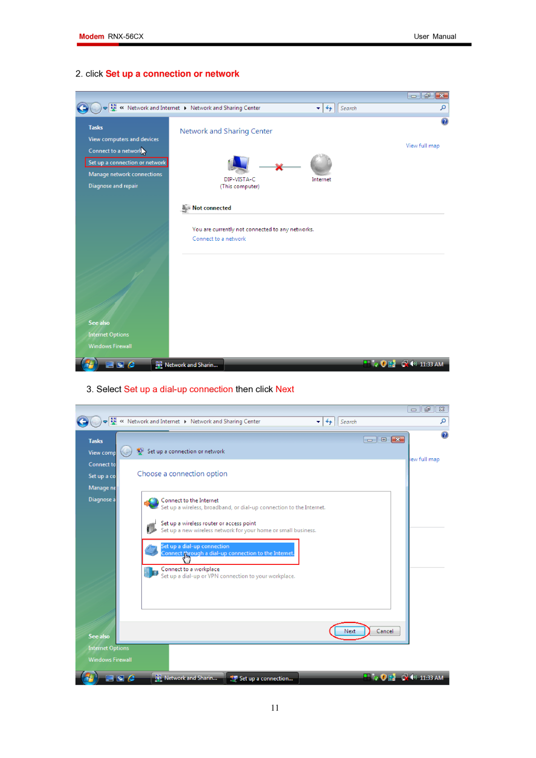 Rosewill RNX-56AG user manual Click Set up a connection or network 