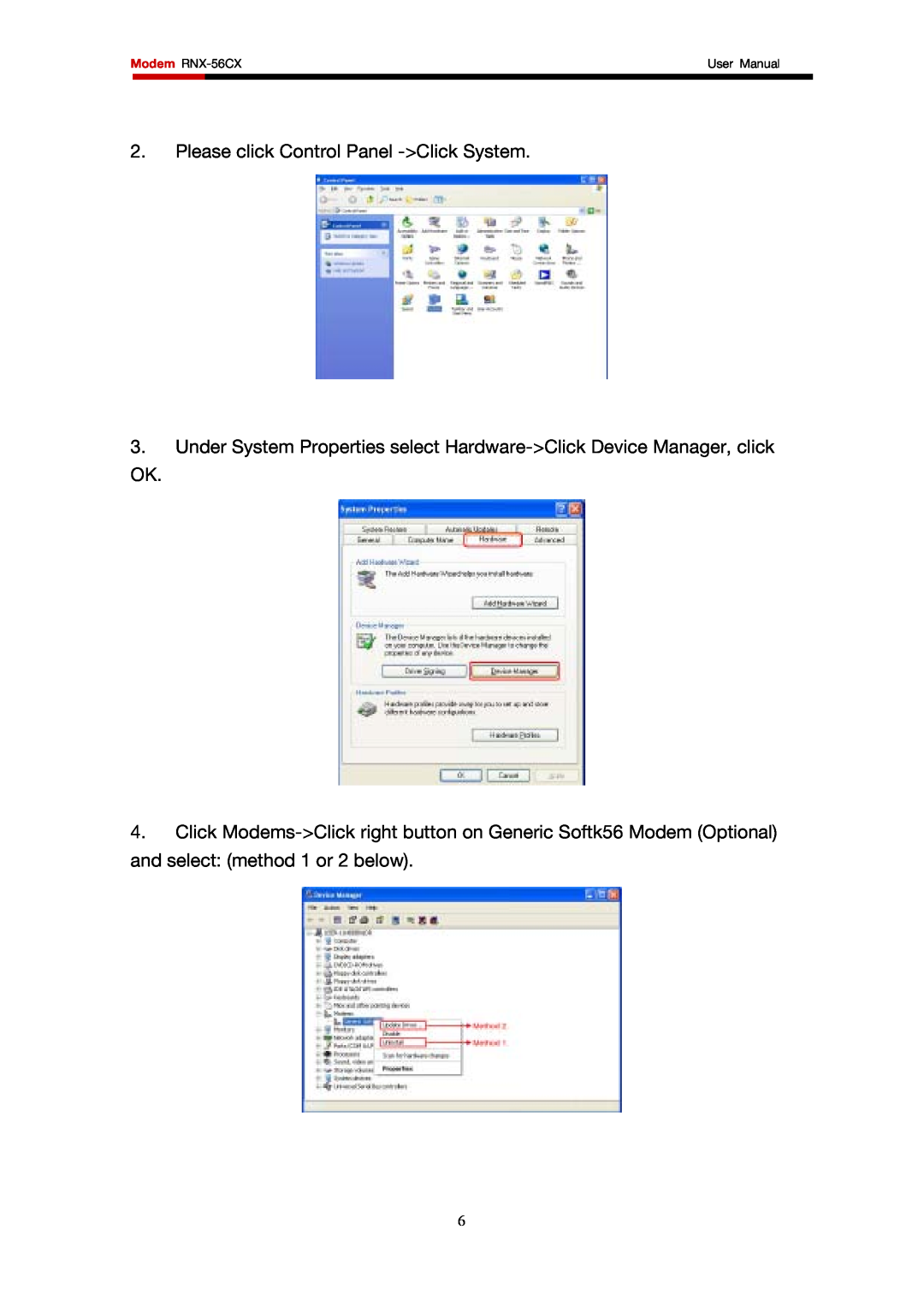 Rosewill user manual Please click Control Panel -Click System, Modem RNX-56CX 