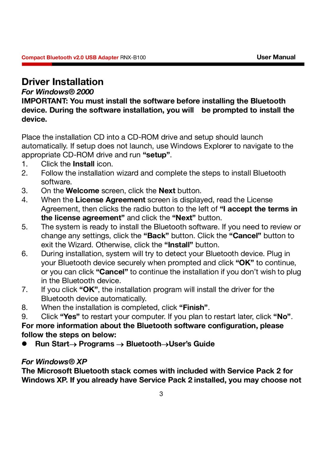 Rosewill RNX-B100 user manual Driver Installation, For Windows XP 