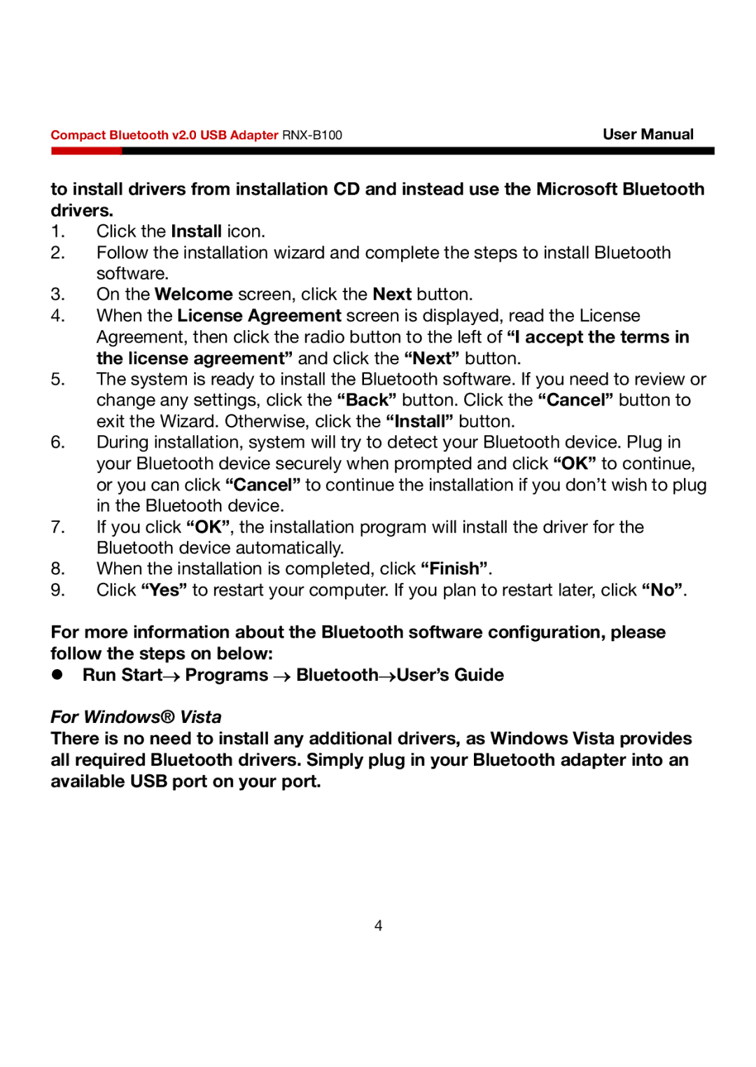 Rosewill RNX-B100 user manual For Windows Vista 