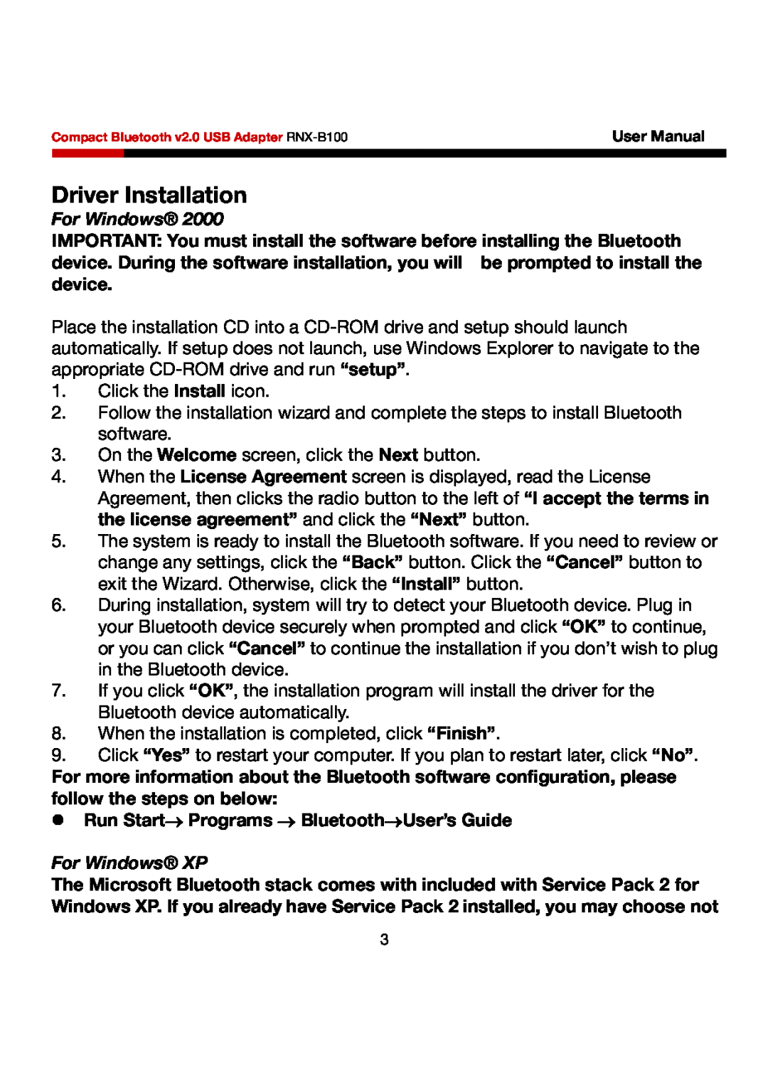 Rosewill RNX-B100 user manual Driver Installation, For Windows XP 