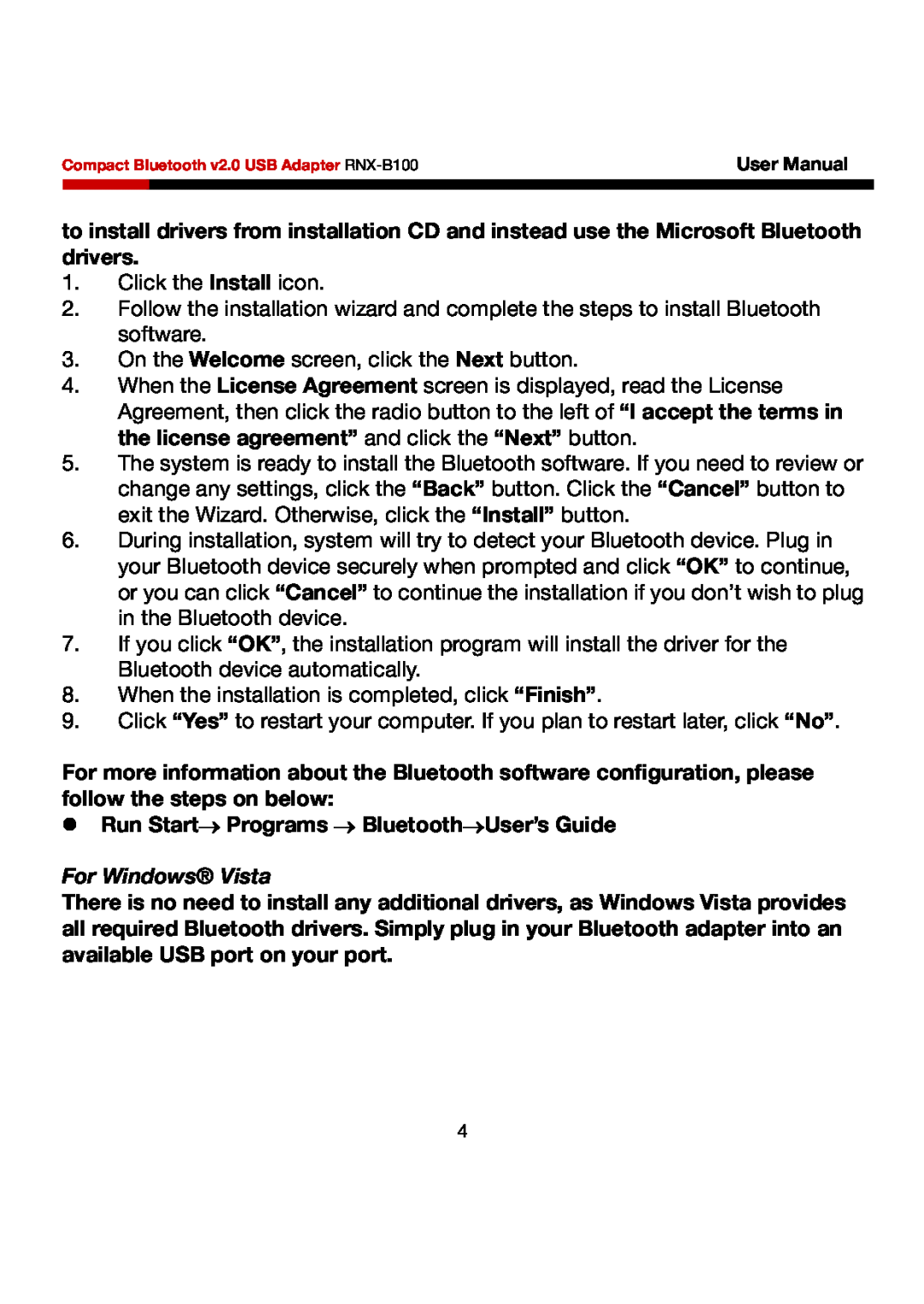 Rosewill RNX-B100 user manual For Windows Vista 