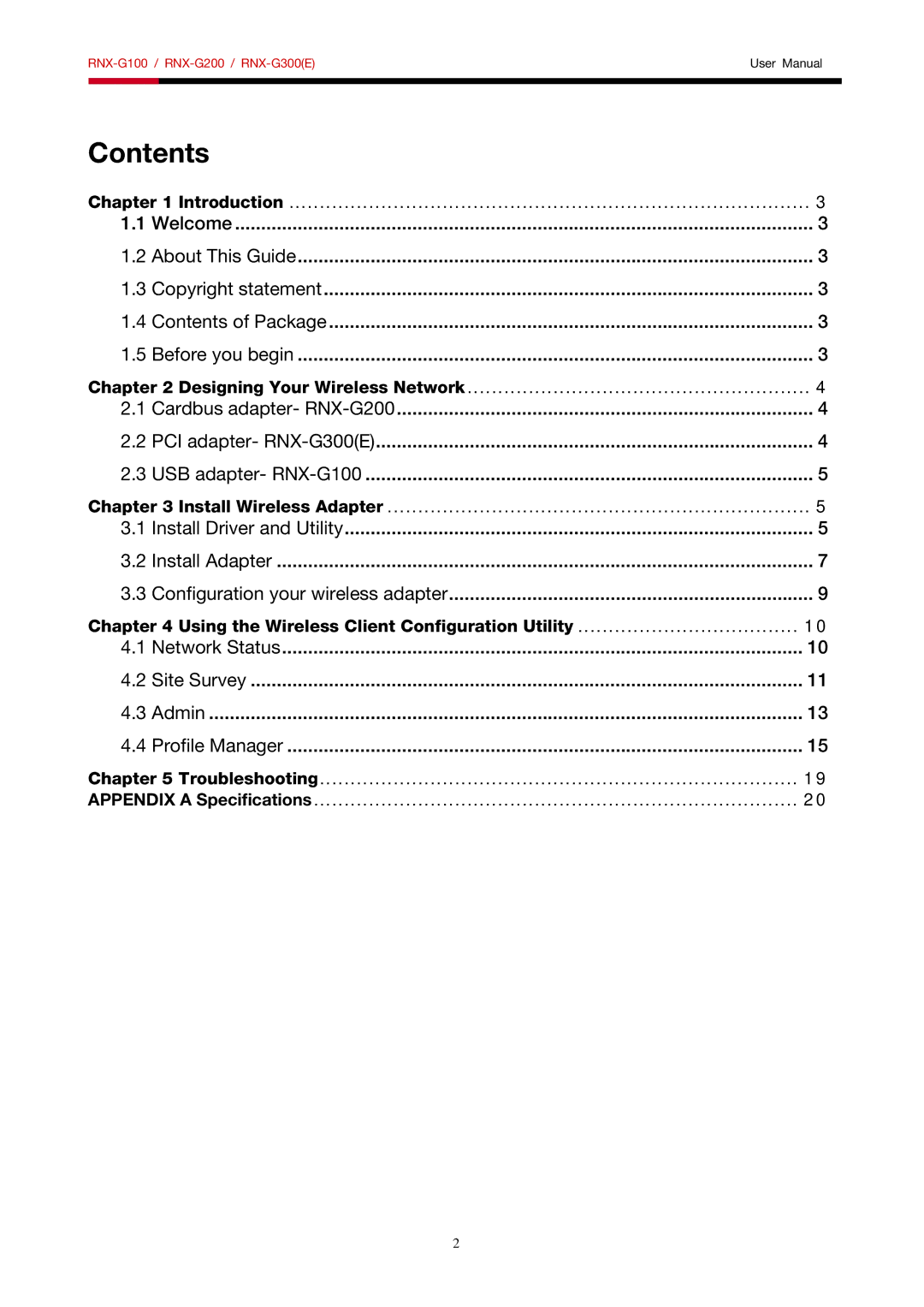 Rosewill RNX-G100, RNX-G200, RNX-G300 user manual Contents 