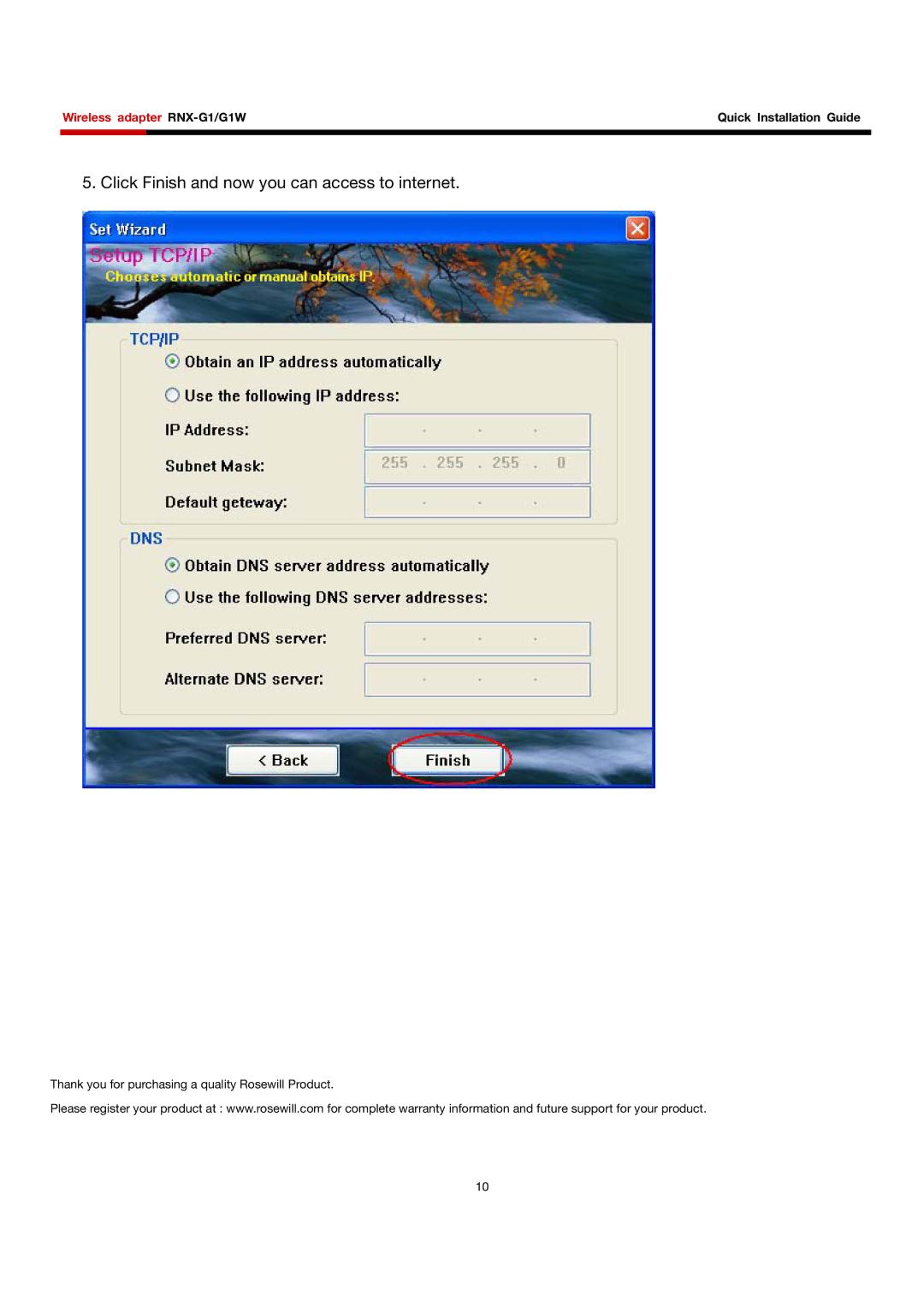 Rosewill RNX-G1/G1W manual Click Finish and now you can access to internet 