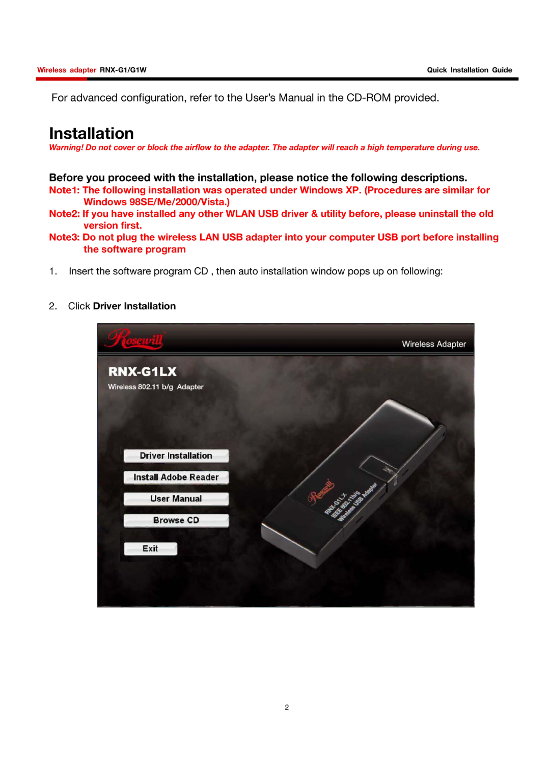 Rosewill RNX-G1/G1W manual Installation 