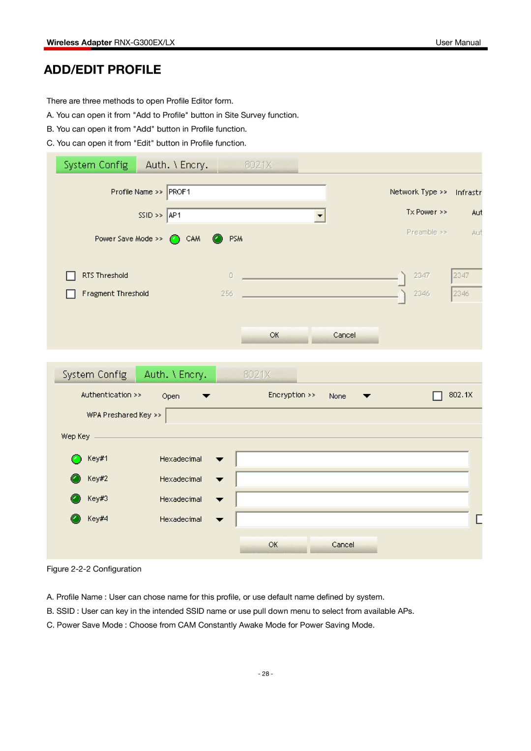 Rosewill RNX-G300EXLX user manual ADD/EDIT Profile 