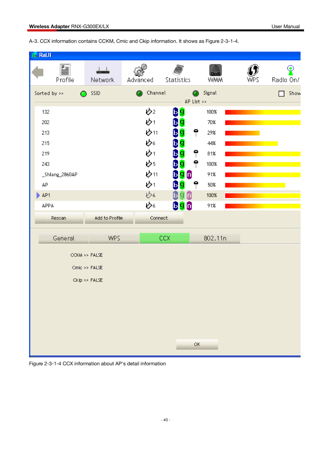 Rosewill RNX-G300EXLX user manual CCX information about APs detail information 