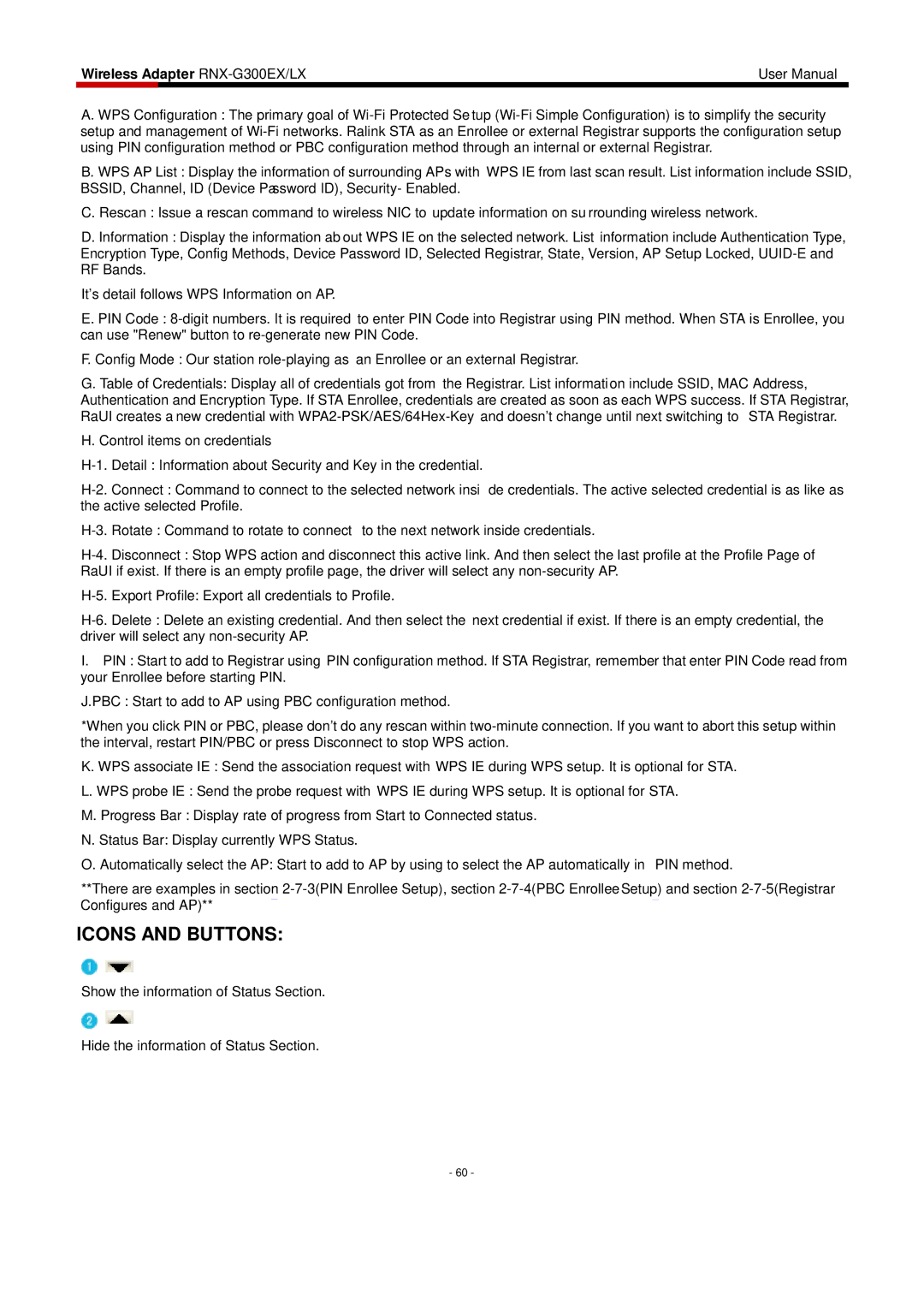 Rosewill RNX-G300EXLX user manual Icons and Buttons 