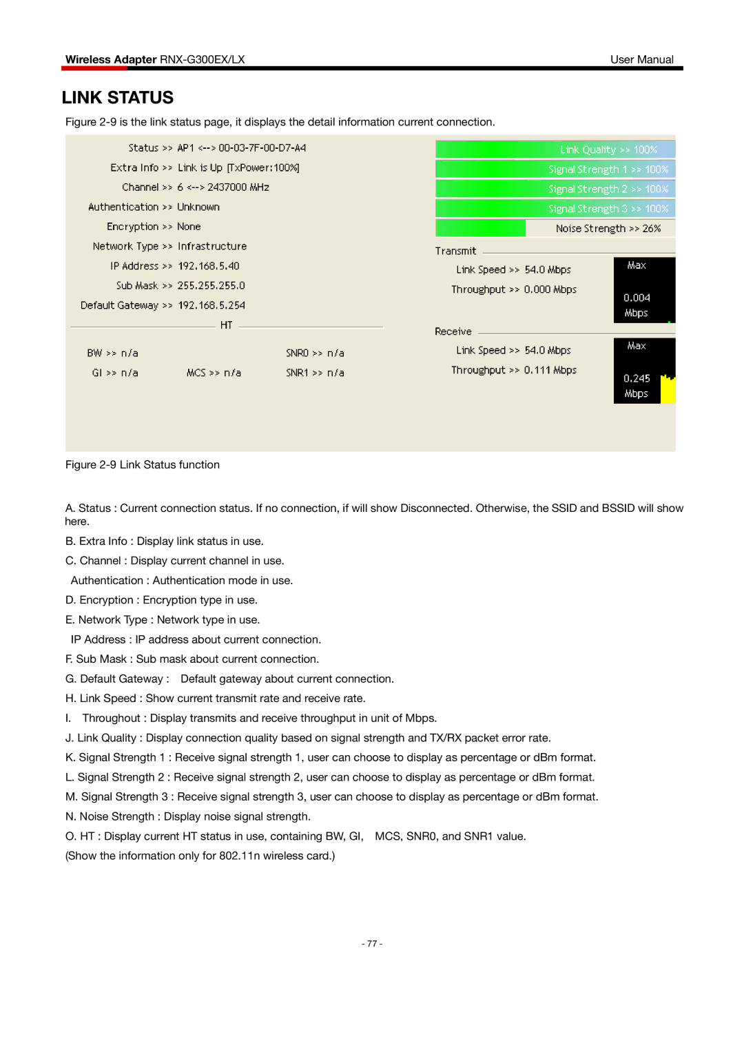 Rosewill RNX-G300EXLX user manual Link Status 