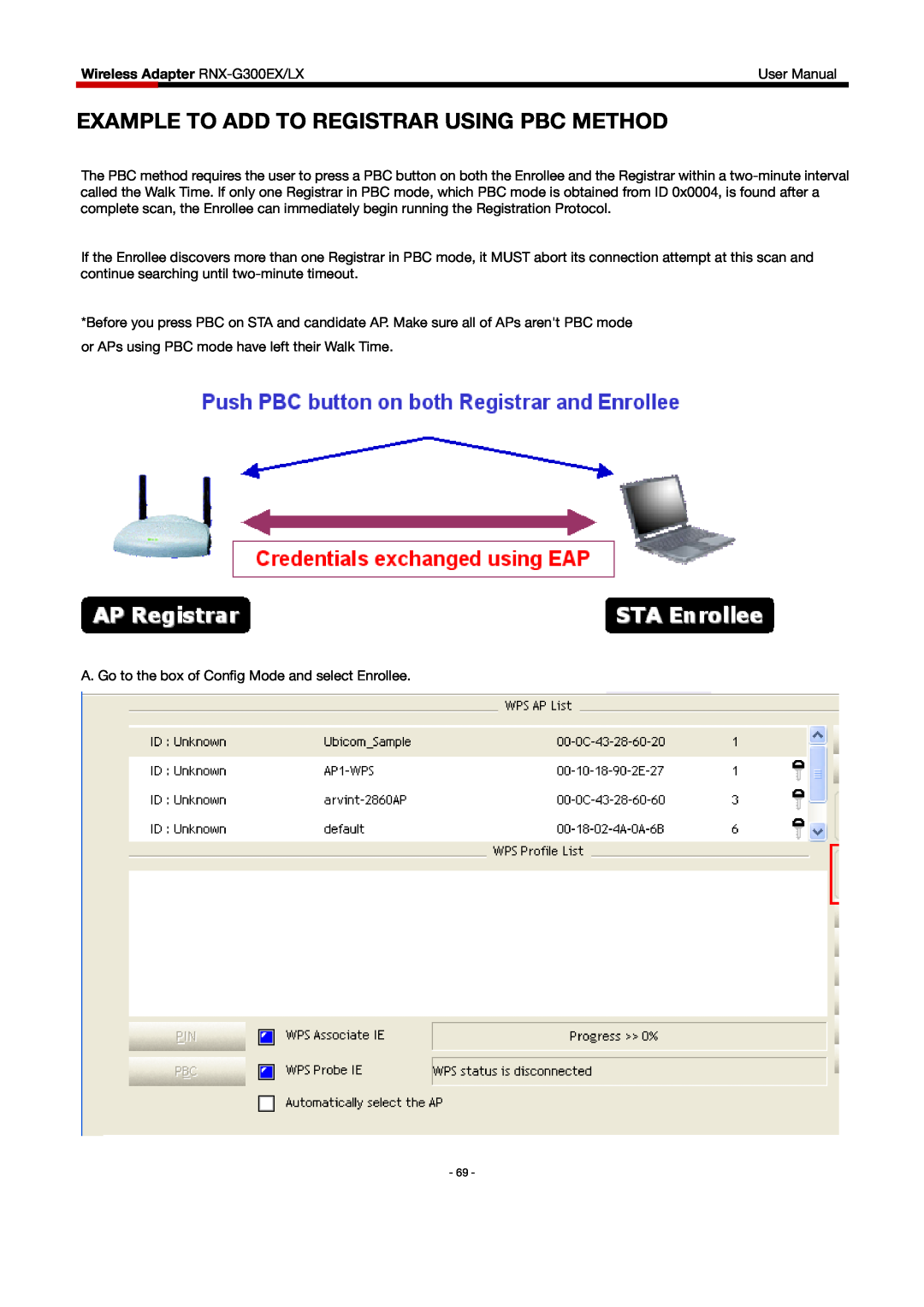 Rosewill RNX-G300EXLX user manual Example To Add To Registrar Using Pbc Method, Wireless Adapter RNX-G300EX/LX 