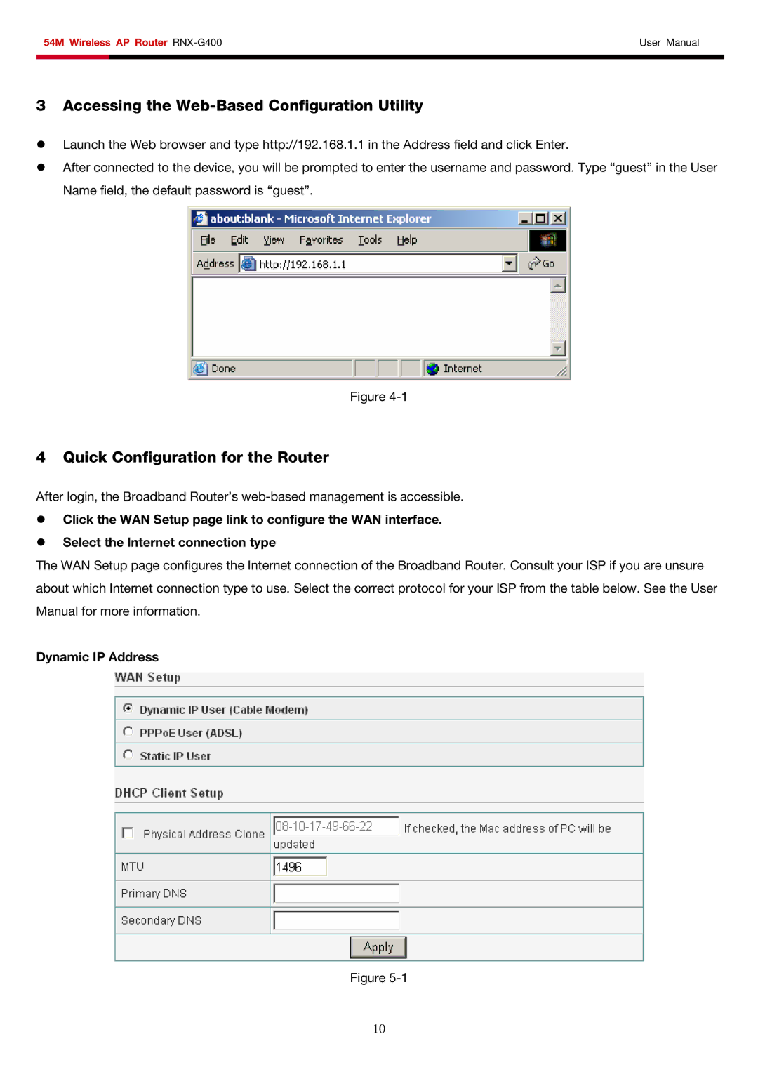 Rosewill RNX-G400 user manual Accessing the Web-Based Configuration Utility, Quick Configuration for the Router 