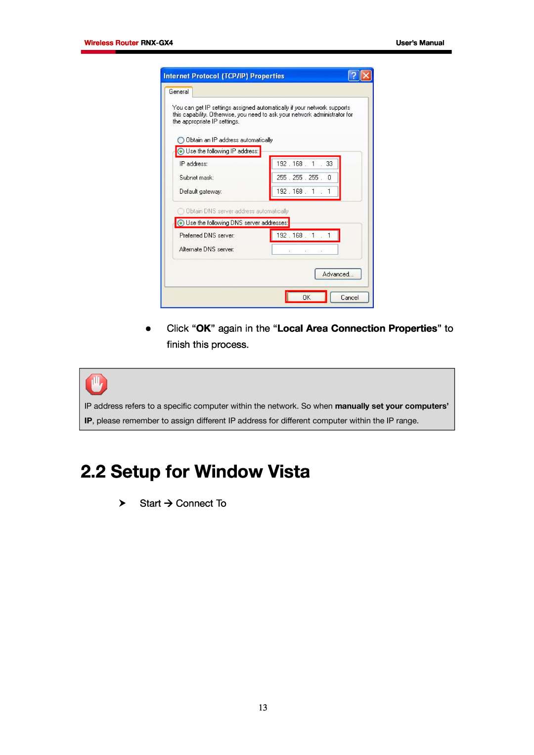 Rosewill RNX-GX4 user manual Setup for Window Vista 