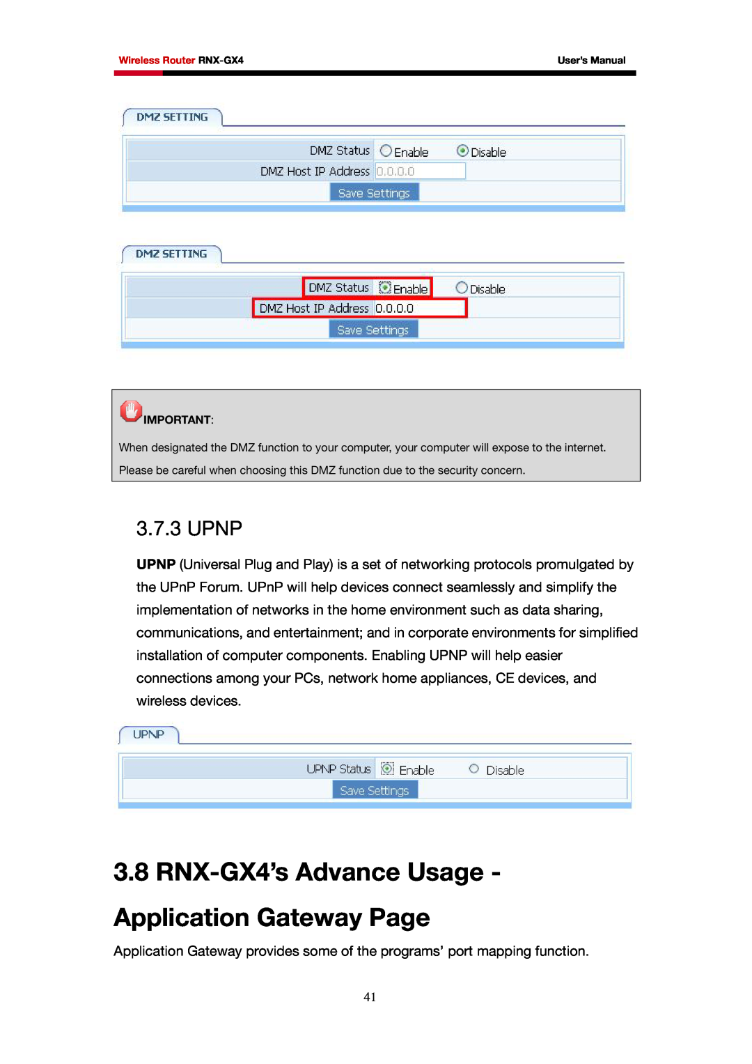Rosewill user manual RNX-GX4’s Advance Usage Application Gateway Page, Upnp 