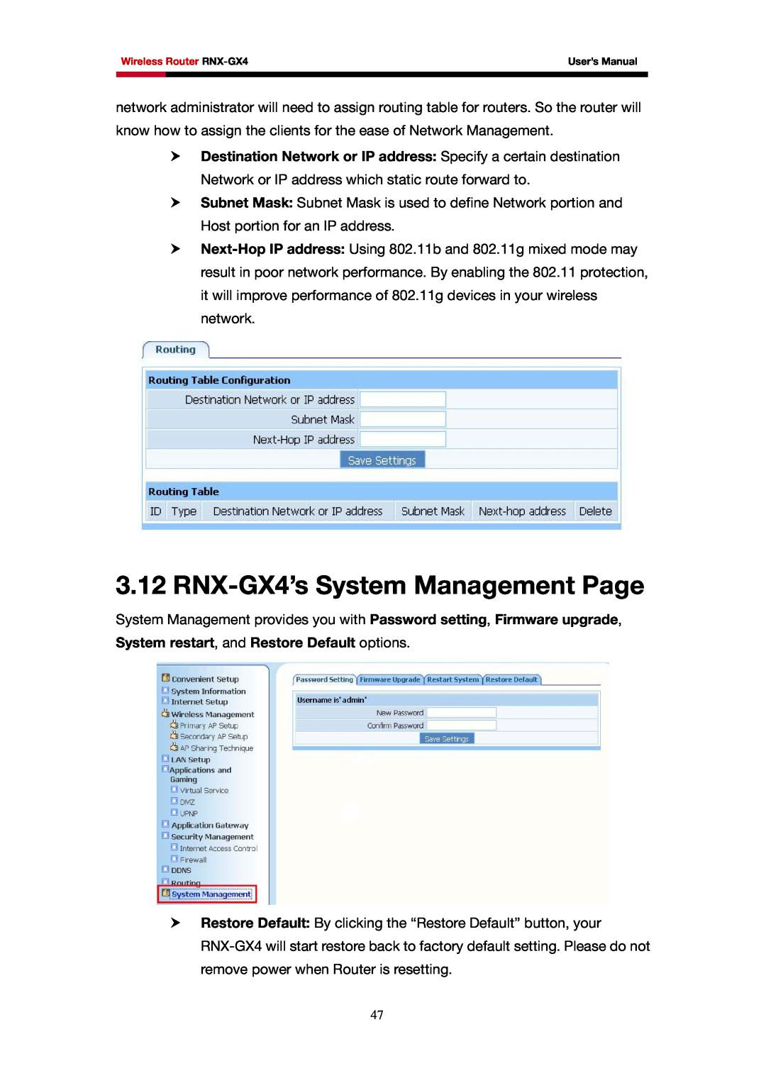Rosewill user manual RNX-GX4’s System Management Page 