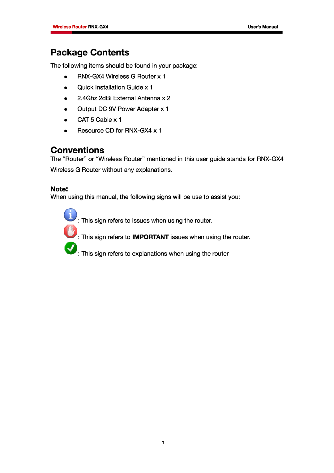 Rosewill RNX-GX4 user manual Package Contents, Conventions 
