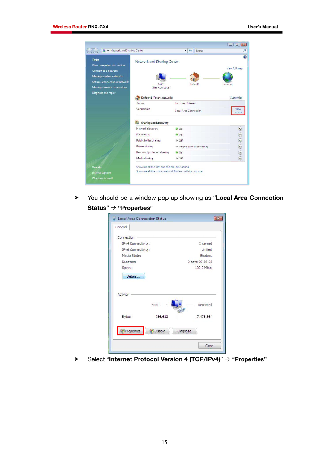 Rosewill RNX-GX4 user manual Select Internet Protocol Version 4 TCP/IPv4 Æ Properties 