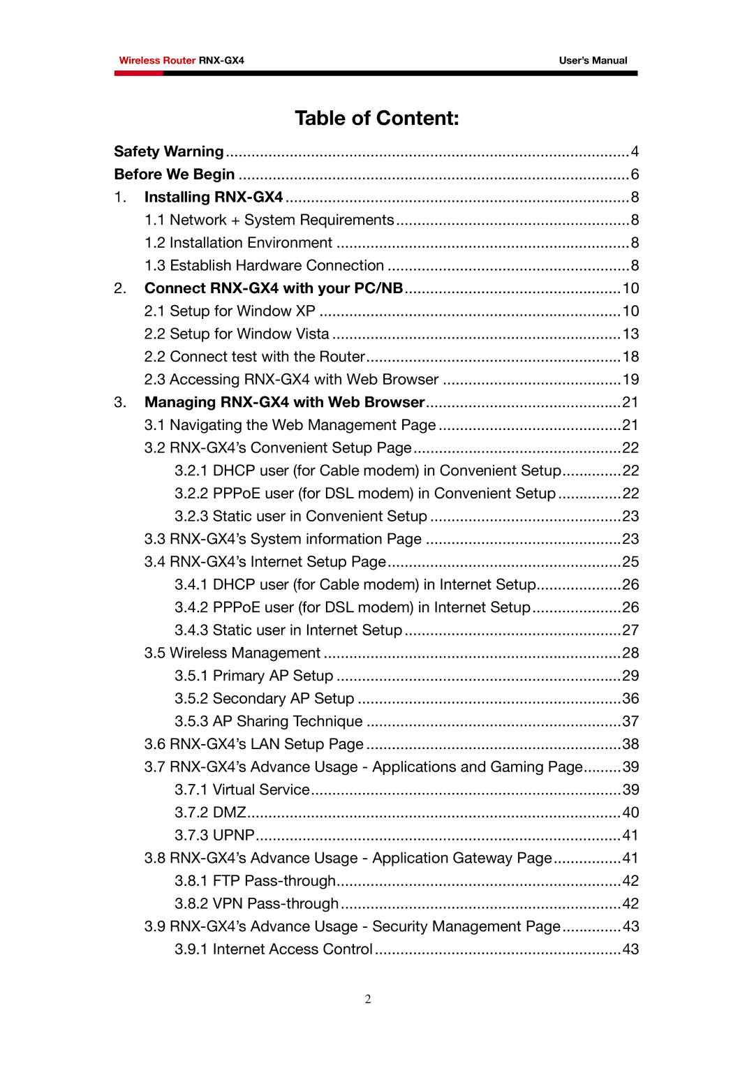 Rosewill RNX-GX4 user manual Table of Content 