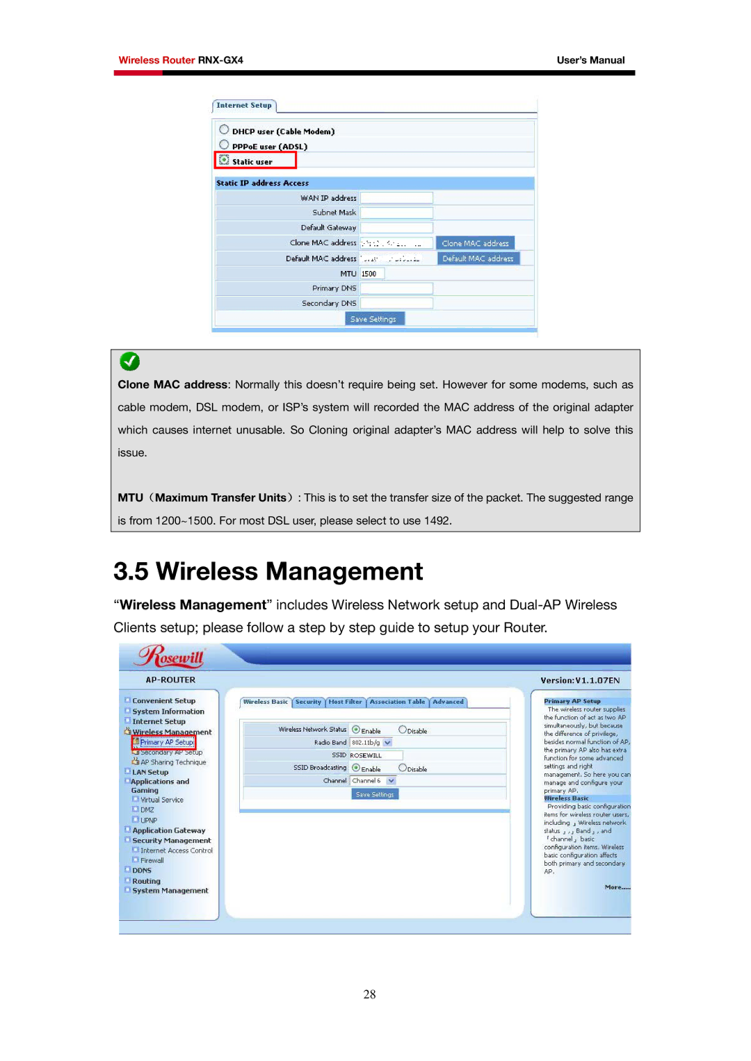 Rosewill RNX-GX4 user manual Wireless Management 