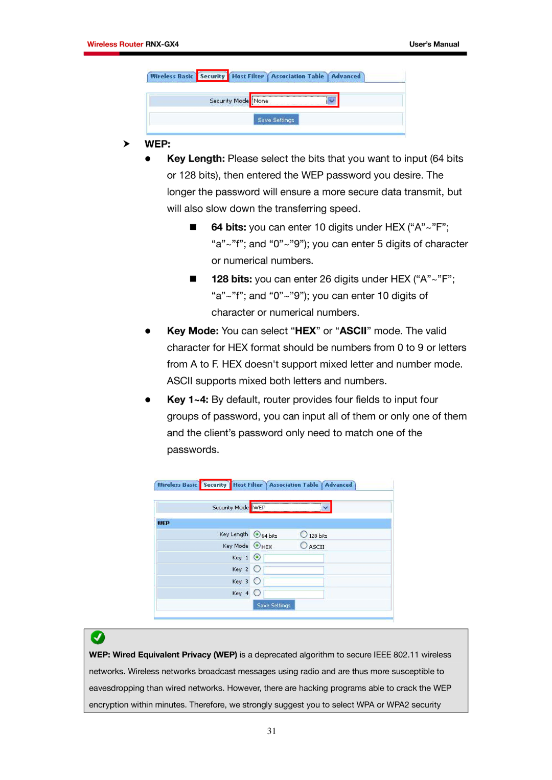 Rosewill RNX-GX4 user manual Wep 