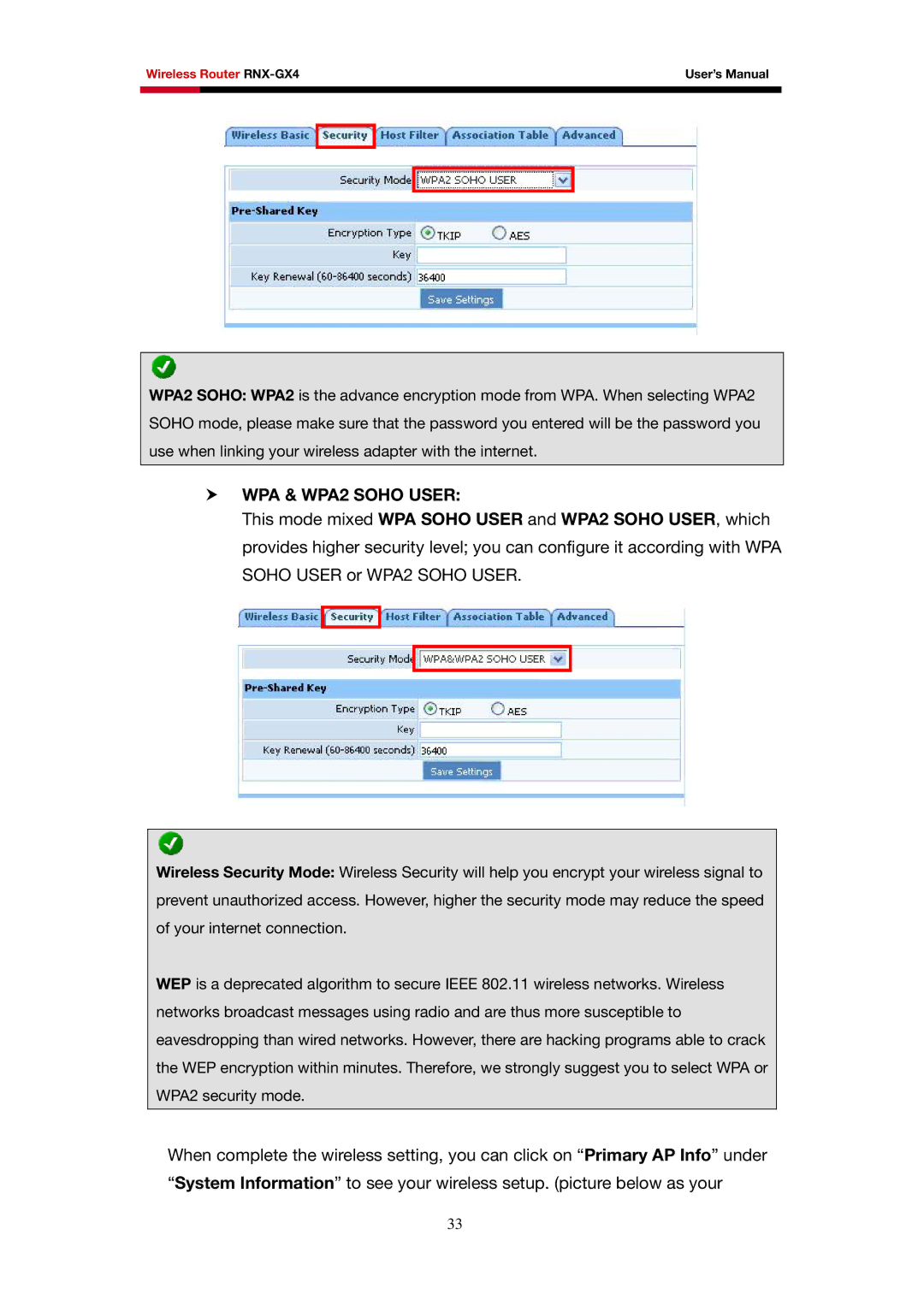 Rosewill RNX-GX4 user manual WPA & WPA2 Soho User 