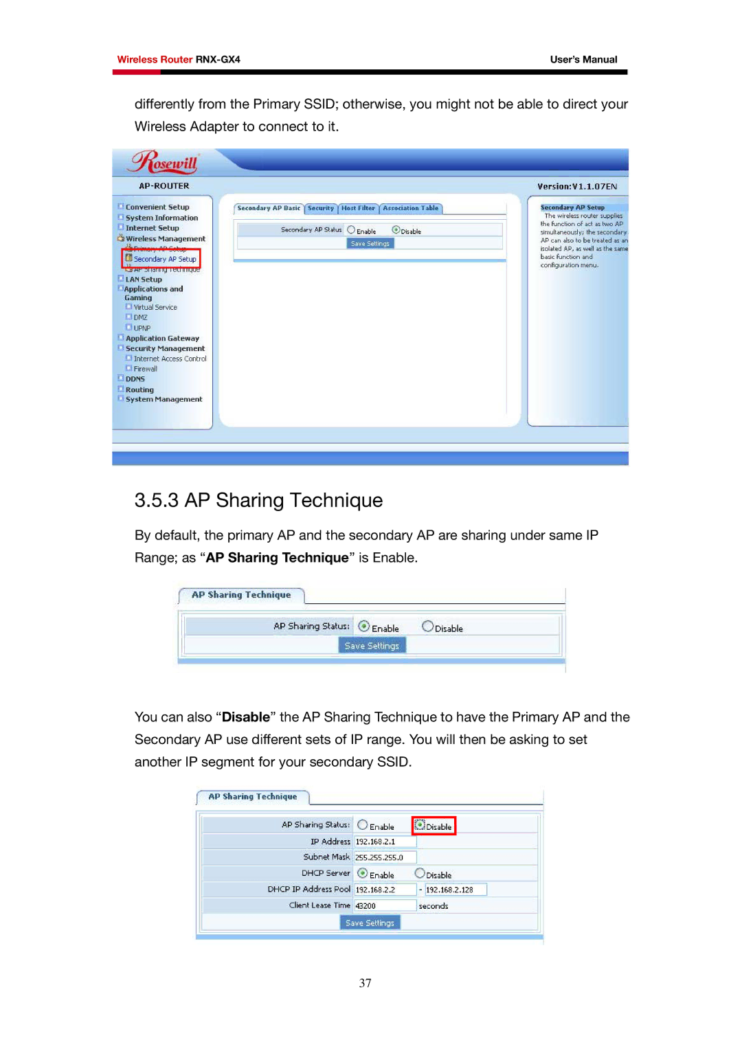 Rosewill RNX-GX4 user manual AP Sharing Technique 