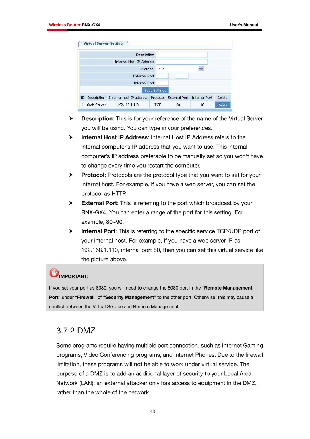 Rosewill RNX-GX4 user manual 2 DMZ 