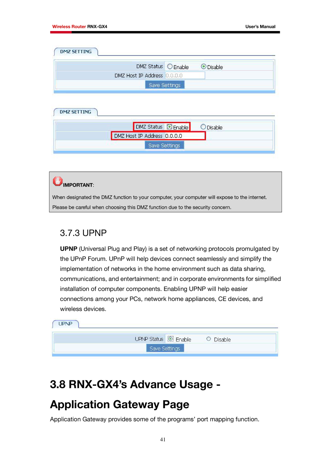 Rosewill user manual RNX-GX4’s Advance Usage Application Gateway, Upnp 