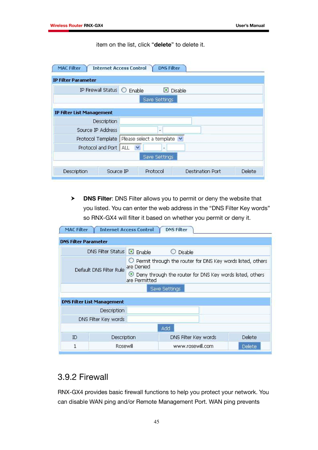 Rosewill RNX-GX4 user manual Firewall 