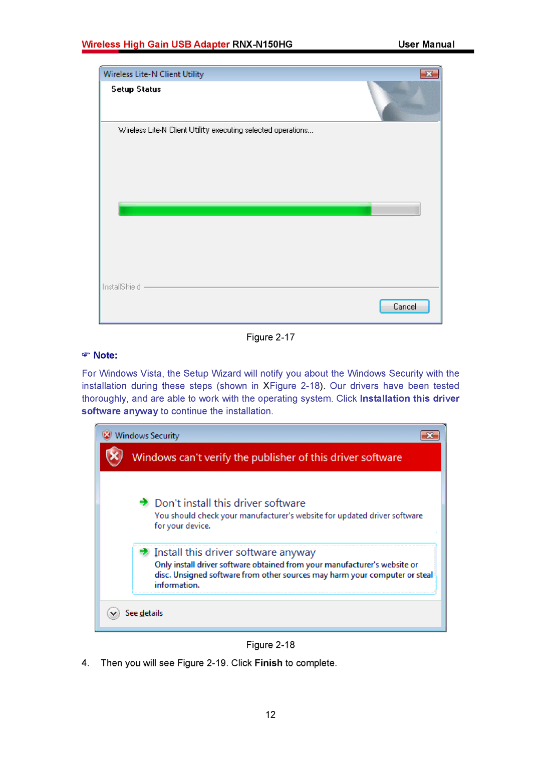 Rosewill RNX-N150HG user manual Then you will see -19.Click Finish to complete 