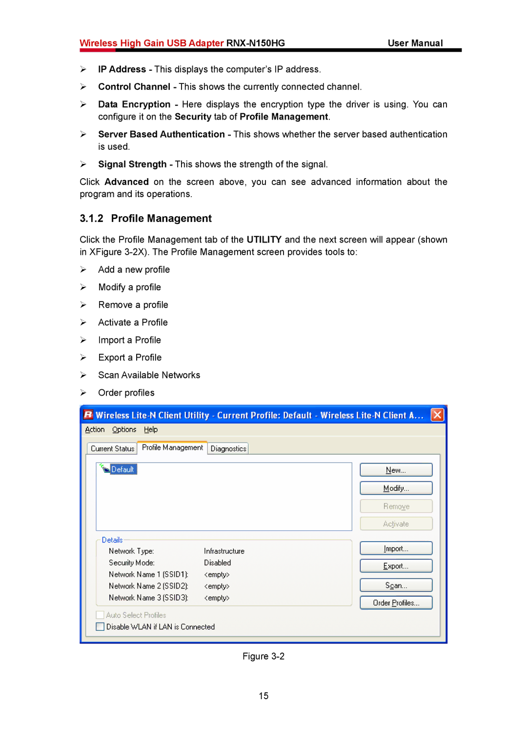 Rosewill RNX-N150HG user manual Profile Management 