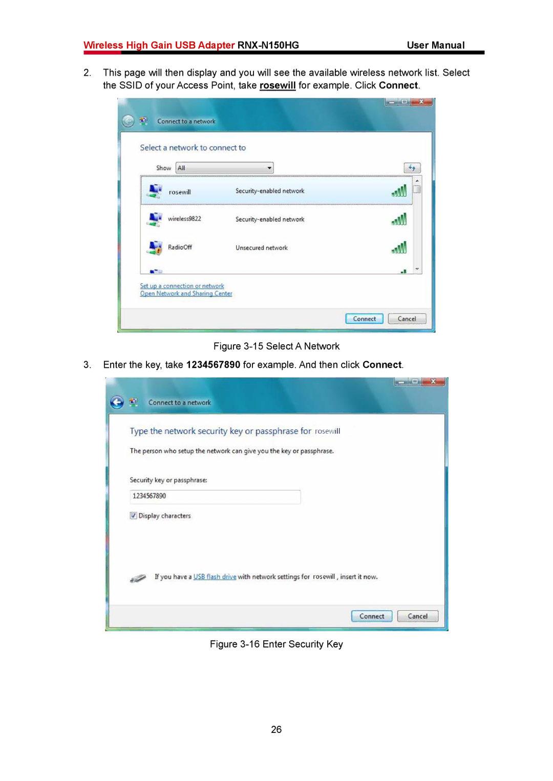 Rosewill RNX-N150HG user manual Enter Security Key 