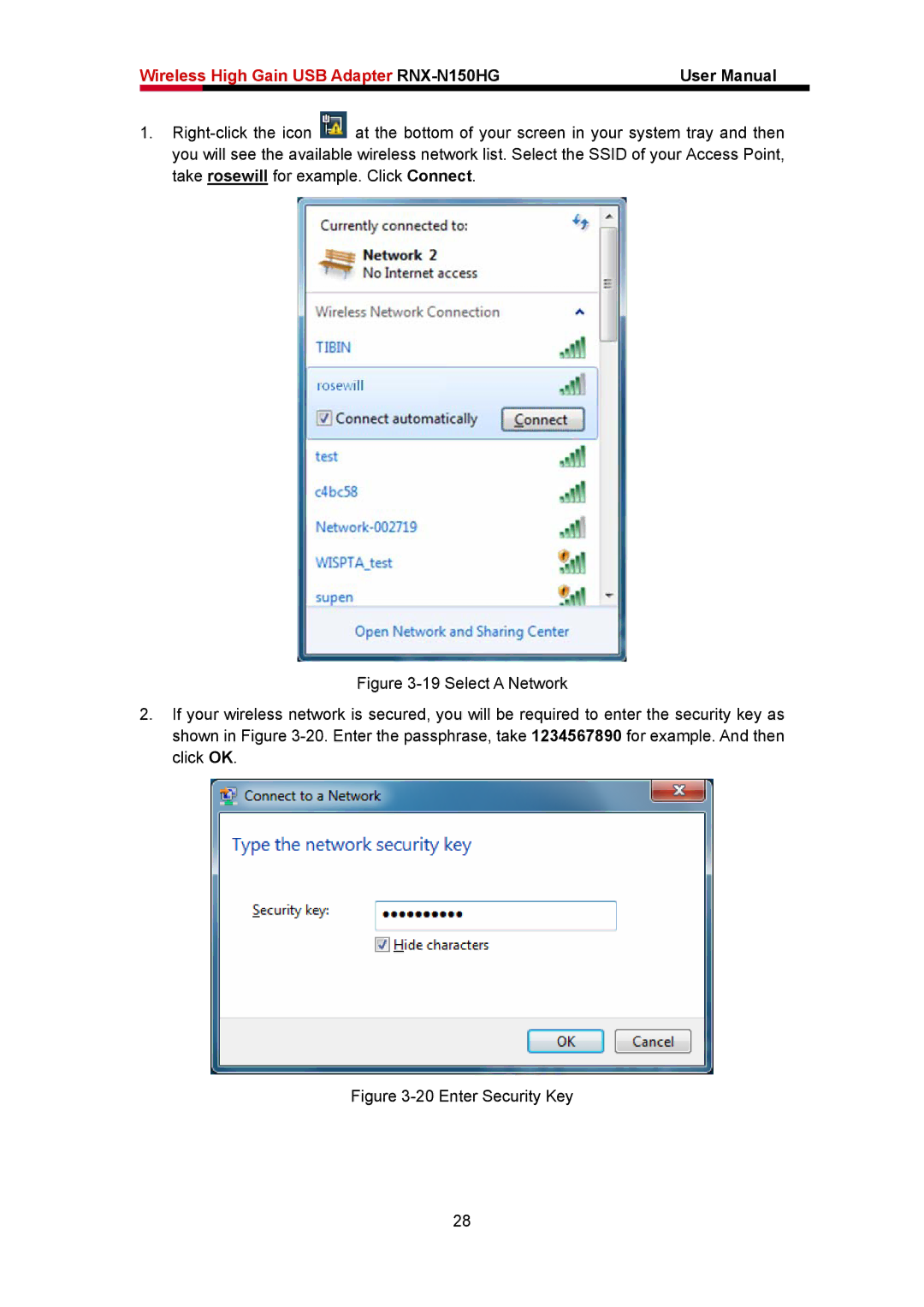 Rosewill RNX-N150HG user manual Enter Security Key 