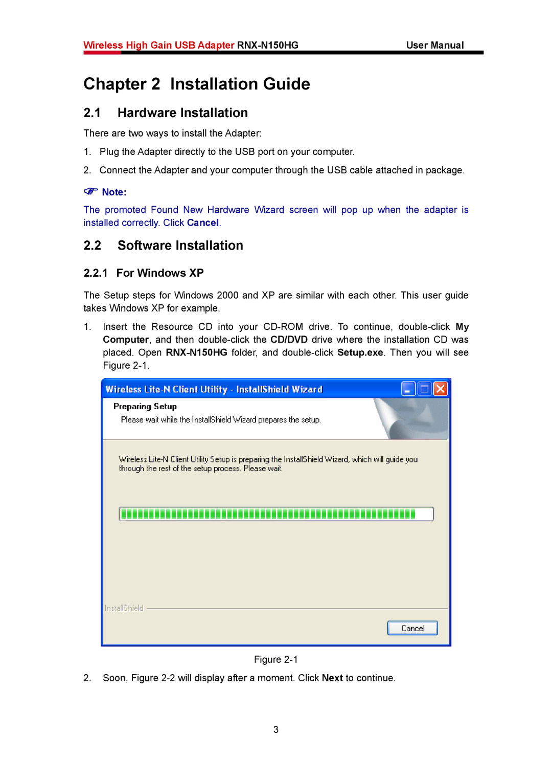 Rosewill RNX-N150HG user manual Installation Guide, Hardware Installation, Software Installation, For Windows XP 