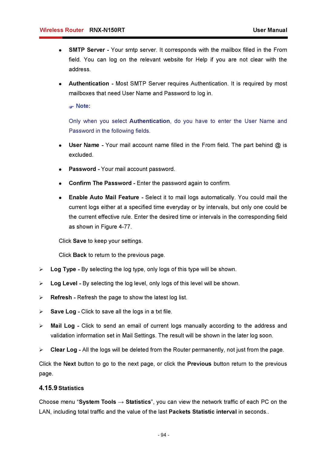 Rosewill RNX-N150RT user manual Statistics 