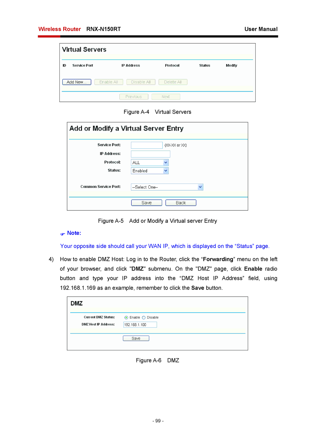 Rosewill RNX-N150RT user manual Figure A-4 Virtual Servers 