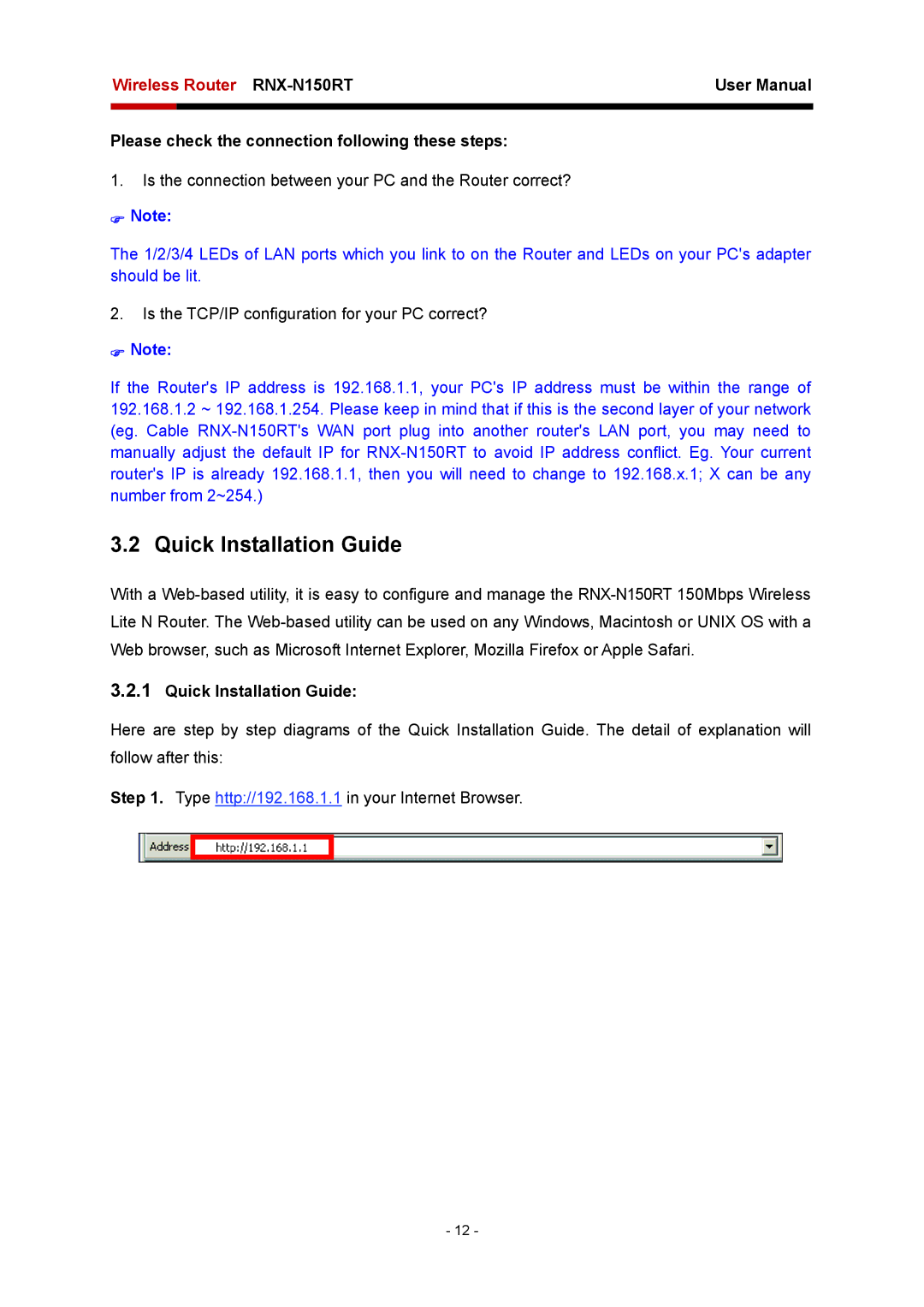 Rosewill RNX-N150RT user manual Quick Installation Guide, Please check the connection following these steps 