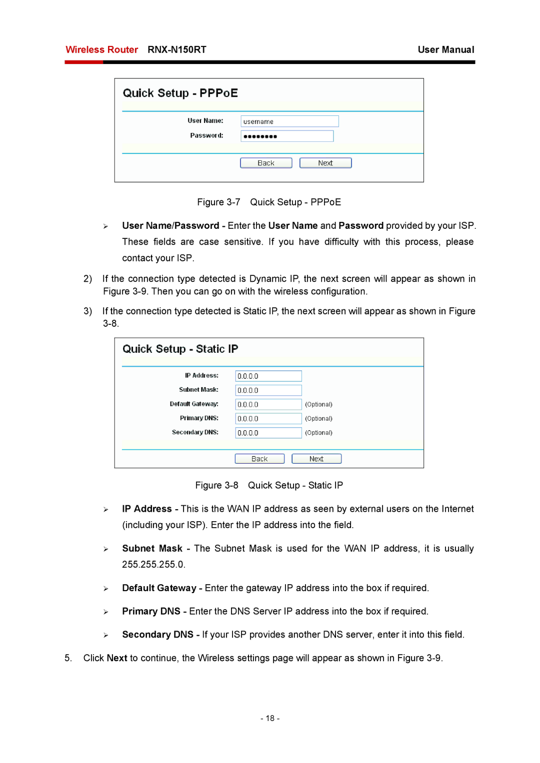 Rosewill RNX-N150RT user manual Quick Setup PPPoE 