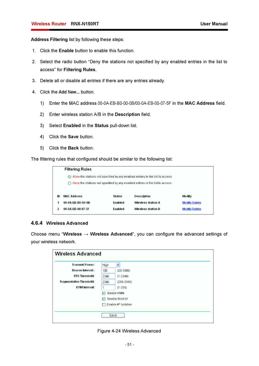 Rosewill RNX-N150RT user manual Wireless Advanced 