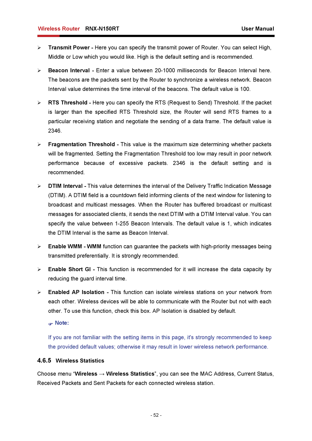 Rosewill RNX-N150RT user manual Wireless Statistics 