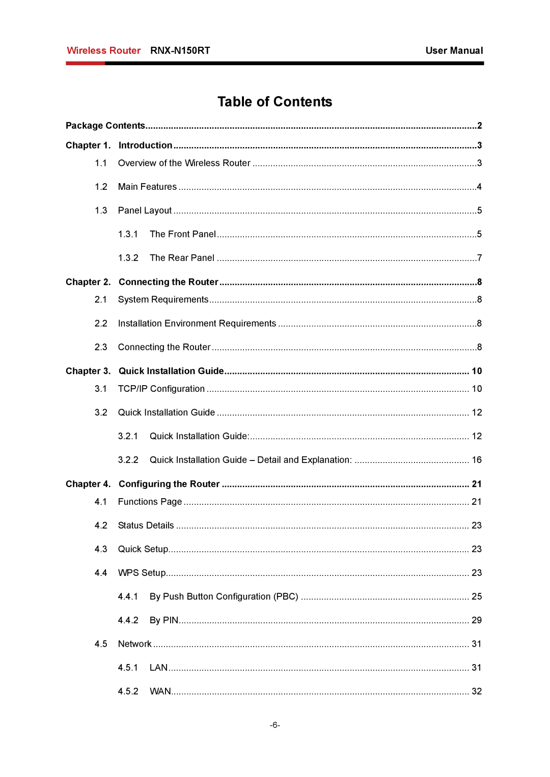 Rosewill RNX-N150RT user manual Table of Contents 