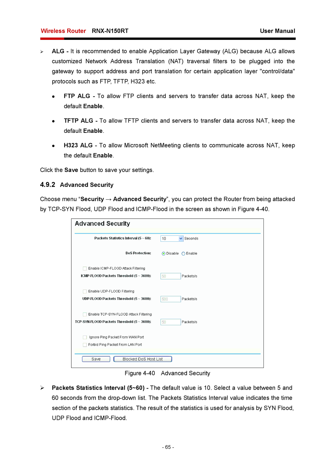 Rosewill RNX-N150RT user manual Advanced Security 