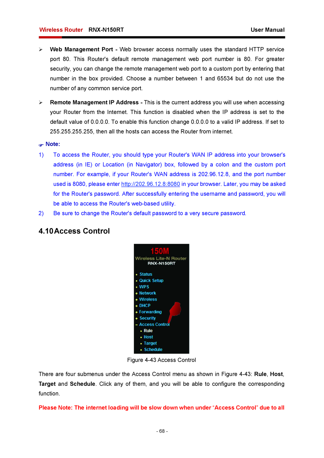 Rosewill RNX-N150RT user manual Access Control 