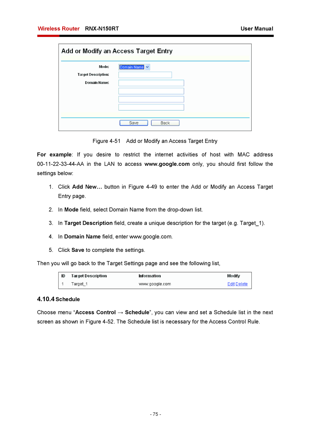 Rosewill RNX-N150RT user manual Schedule 