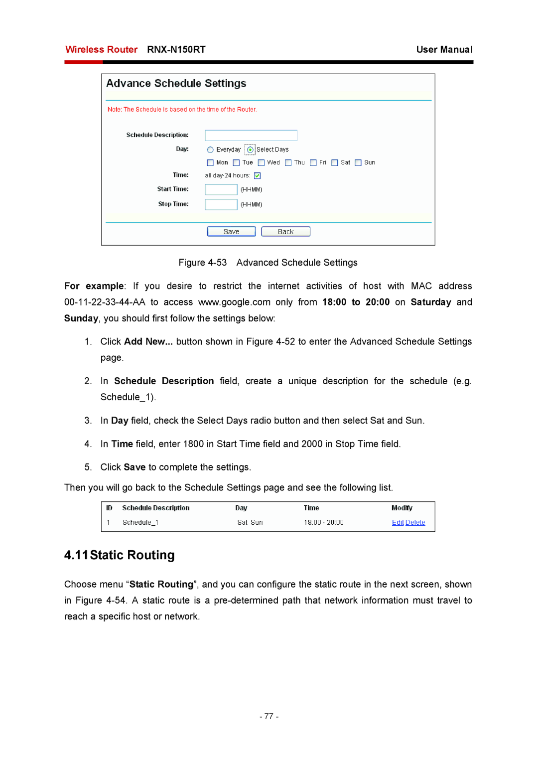 Rosewill RNX-N150RT user manual 11Static Routing 