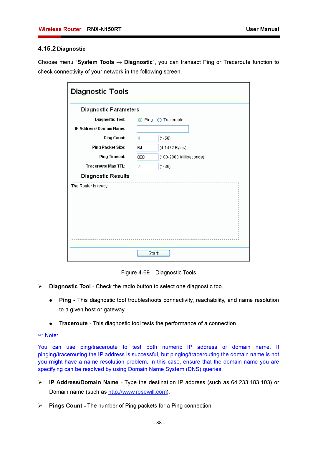 Rosewill RNX-N150RT user manual Diagnostic 