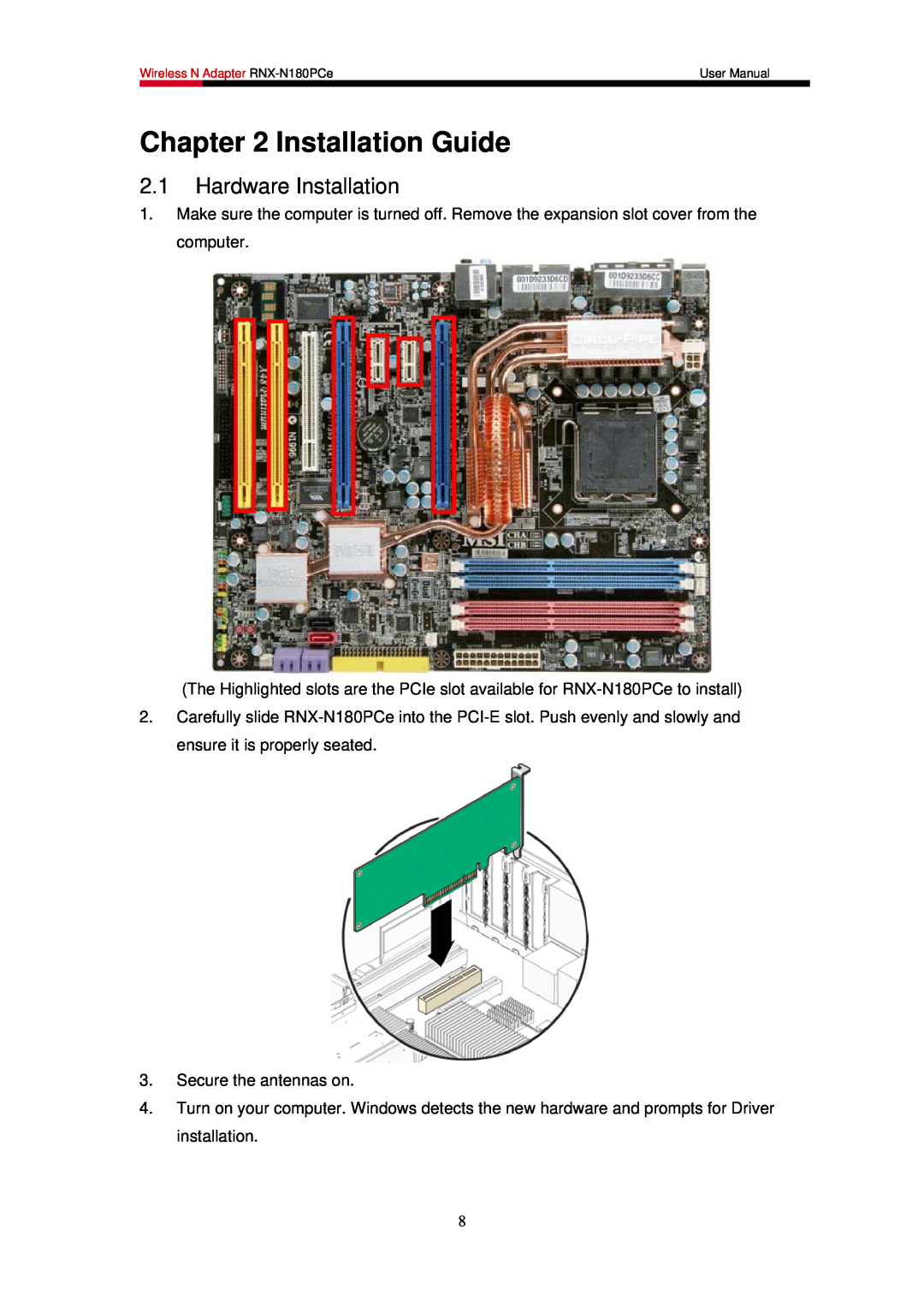 Rosewill RNX-N180PCE user manual Installation Guide, Hardware Installation 