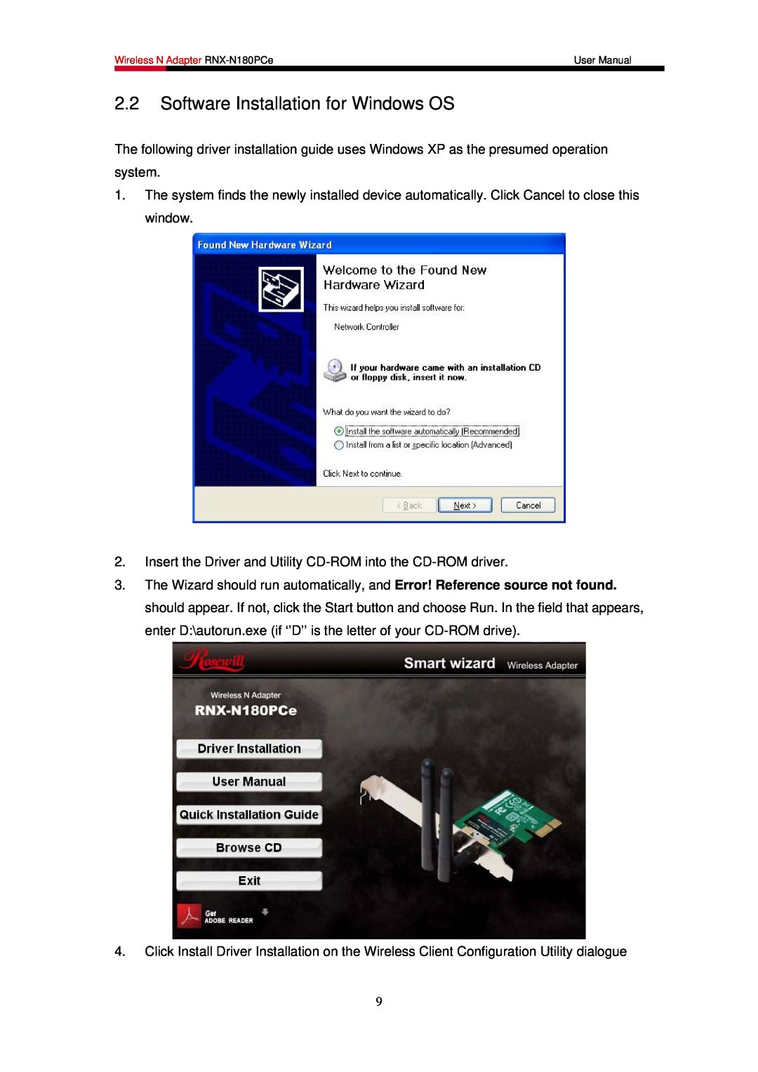 Rosewill RNX-N180PCE user manual Software Installation for Windows OS 