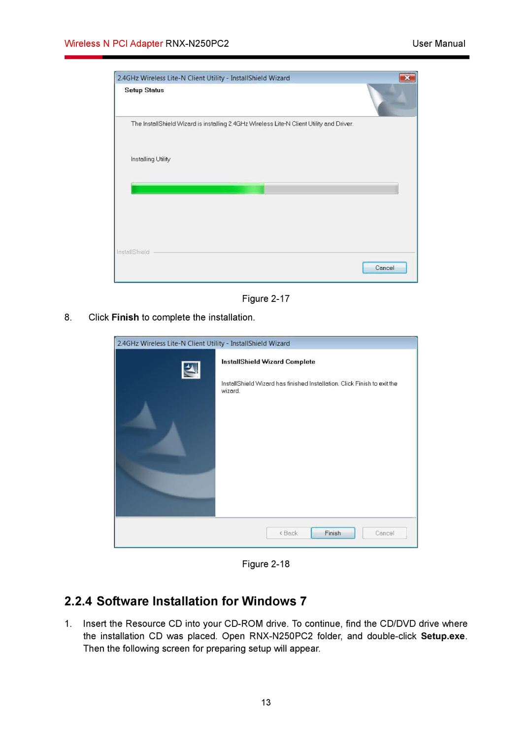 Rosewill RNX-N250PC2 user manual Software Installation for Windows 