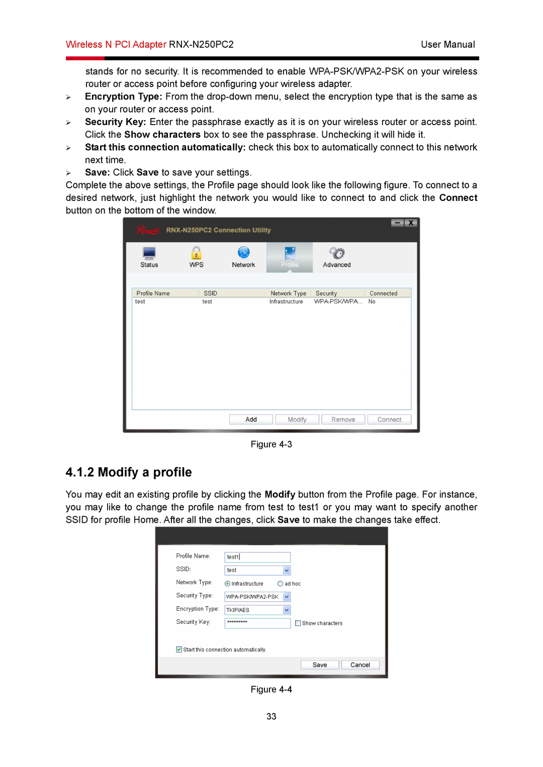 Rosewill RNX-N250PC2 user manual Modify a profile 